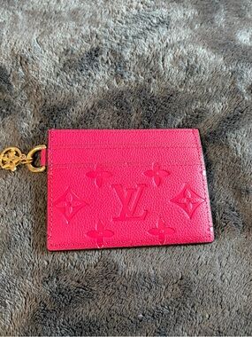 Hot Pink Leather Card Holder with Charm